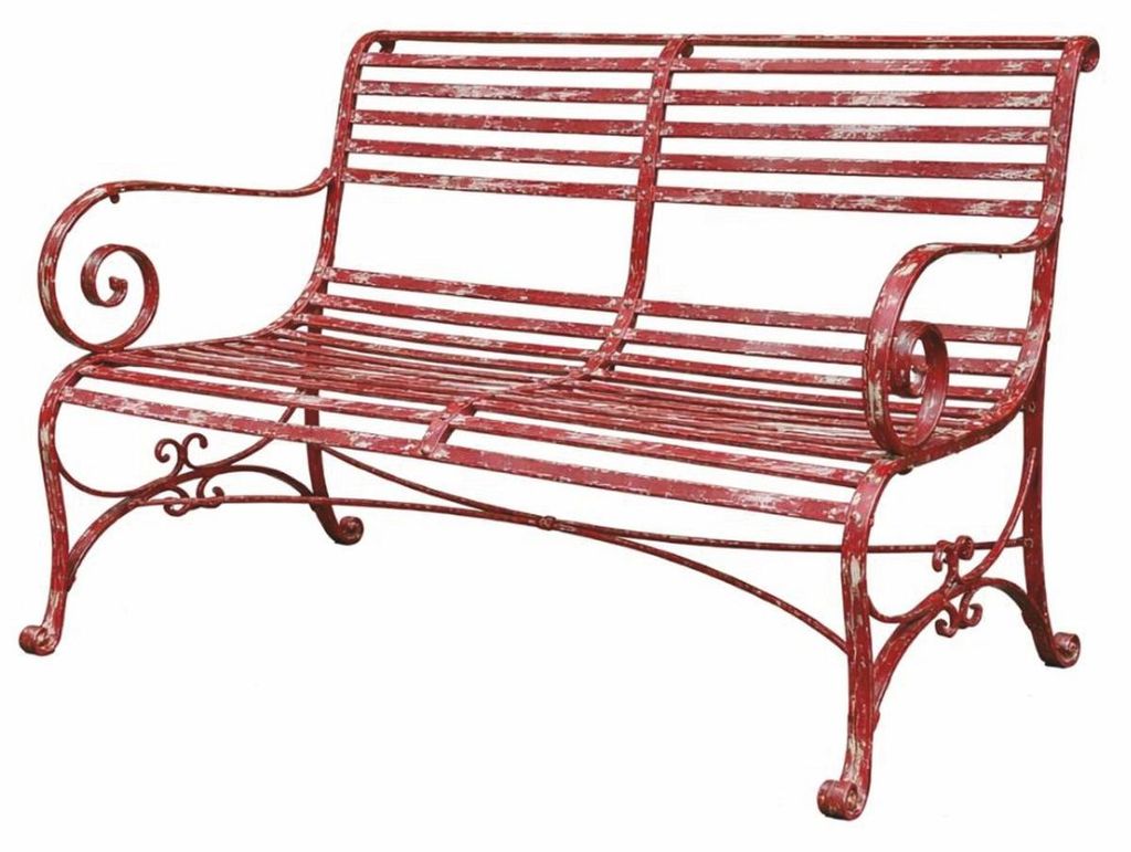 Casa Padrino Jugendstil Schmiedeeisen Gartenbank Antik Rot 120 cm - Garten Möbel