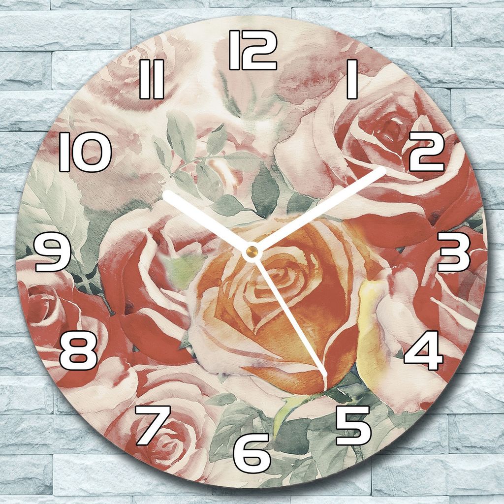 Wanduhr aus Glas Rund fi 30 Bunter Rosenstrauß Quarz Deko Schlafzimmer Büro