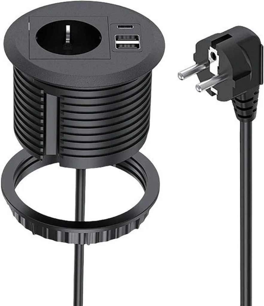 Multiprise de bureau compacte noire avec chargeur rapide USB-C 20W