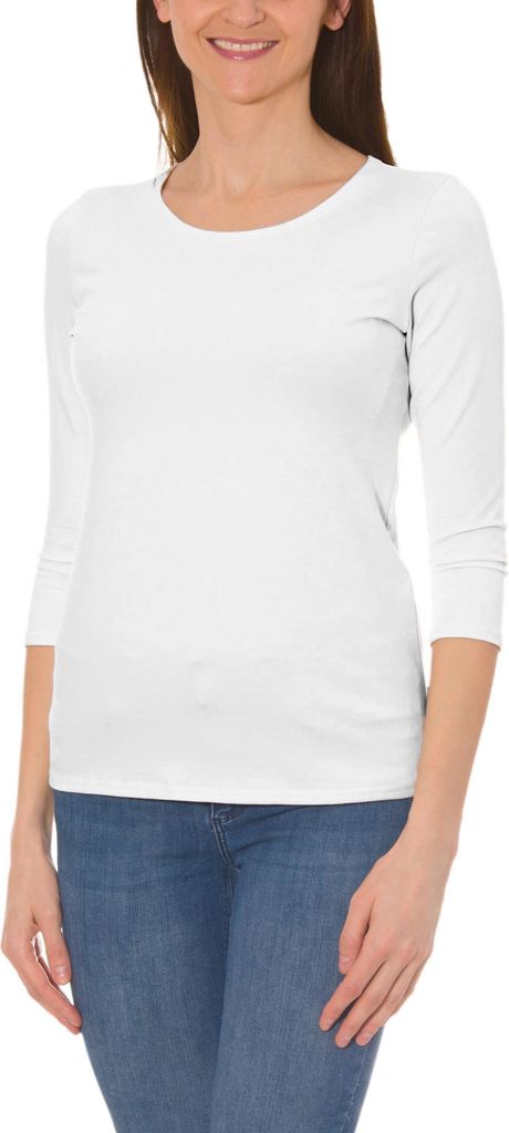 Alkato Damen Shirt 3/4 Arm mit Rundhals, Farbe: Weiß, Größe: XXL