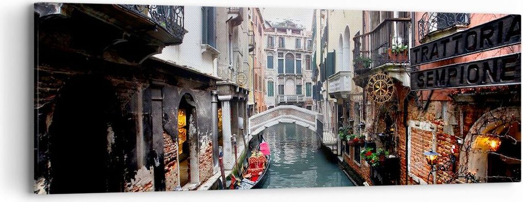 Bild auf Leinwand - Leinwandbild - Boot Brücke Tourismus Venedig - 90x30cm - Wand Bild - Wanddeko - Leinwanddruck - Bilder - Kunstdruck - Wanddeko...