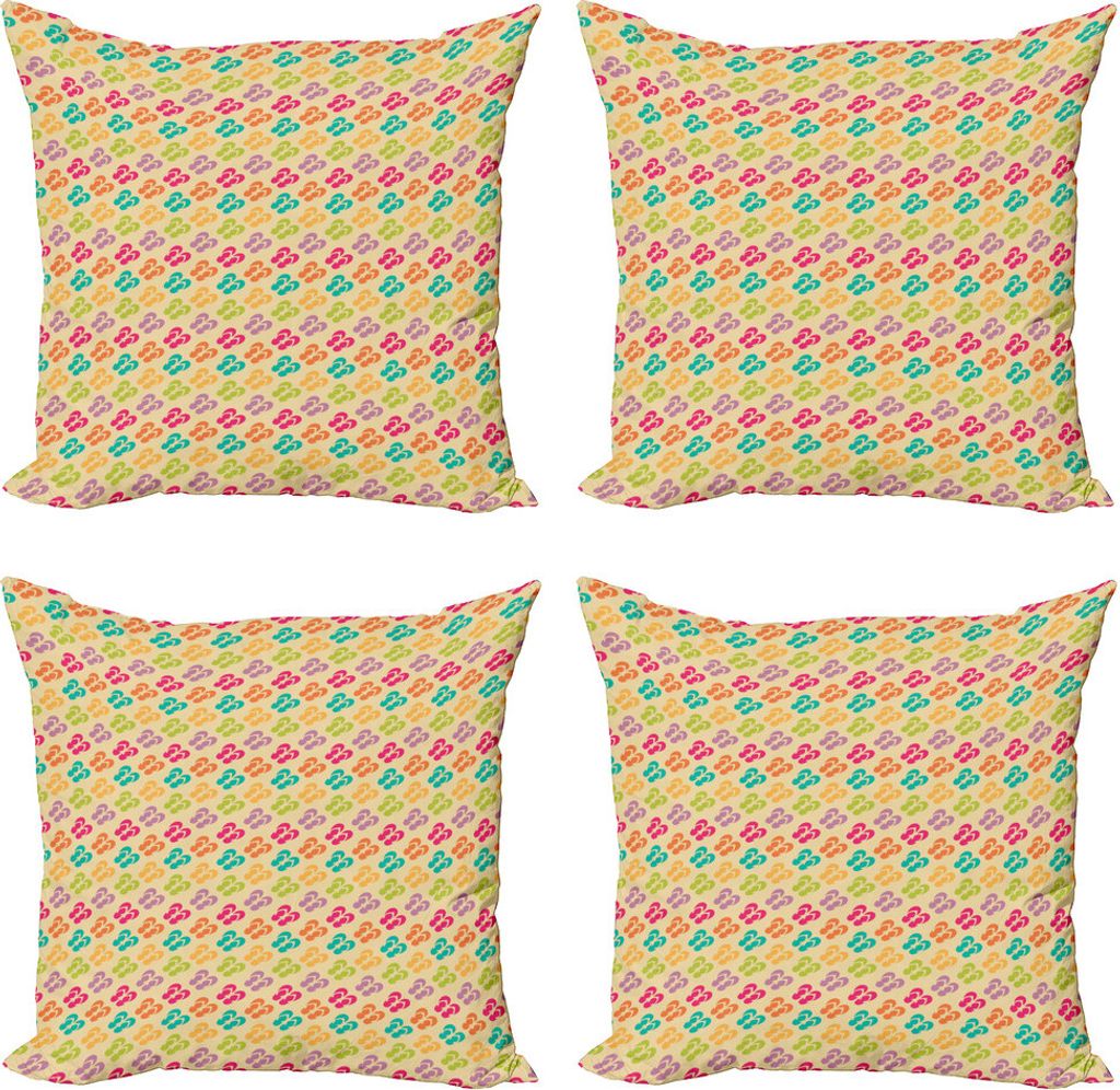 ABAKUHAUS Flip Flops Kissenbezug Set (4 Stück), wiederholendes Muster, Moderner Doppelseitiger Digitaldruck, 45 cm x 45 cm, Mehrfarbig