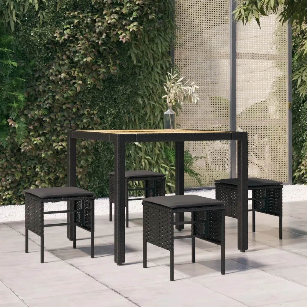 Set 4 Sgabelli Rattan PE Nero con Cuscini | Ideale per Aperitivi Outdoor
