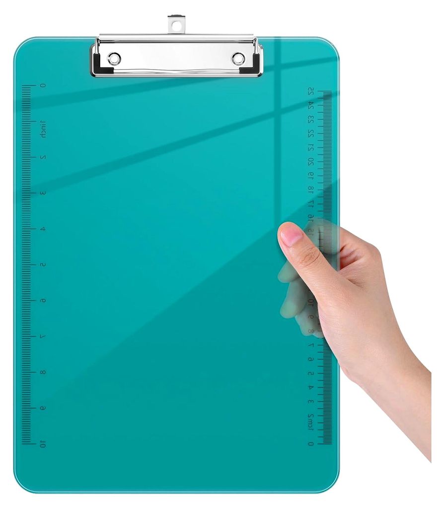 Transparente Klemmbretter, Lila Klemmbrett mit Lineal, Büro- und Schulbedarf, Format 12,5 x 9 Zoll, Türkis