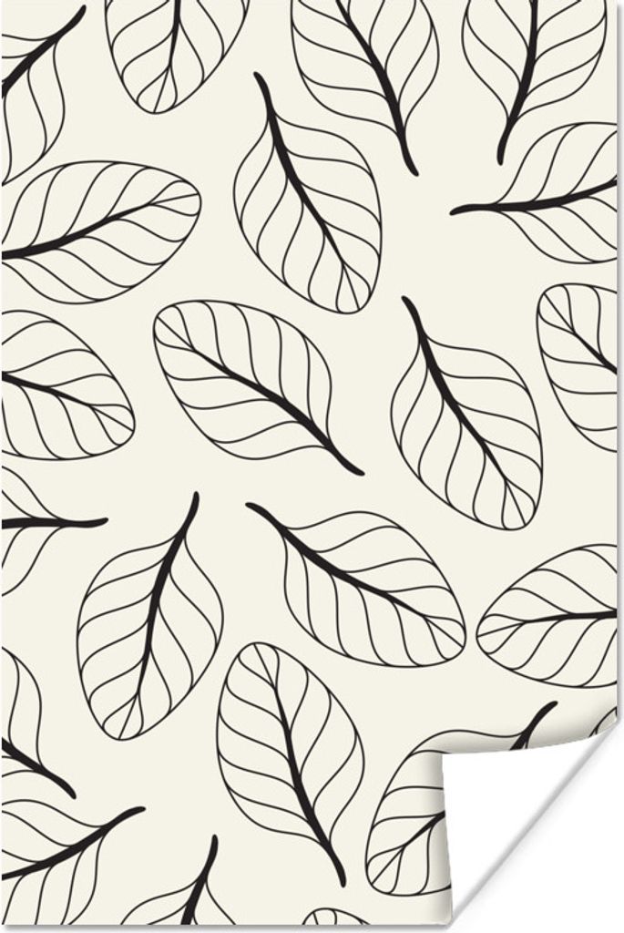 MuchoWow Poster Natur - Blätter - Muster - Schwarz 20x30 cm - Papierdruck