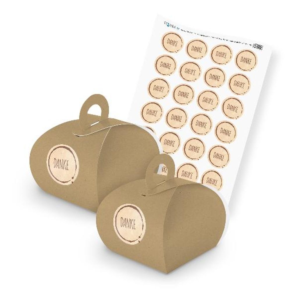 itenga SET Danke Stempeldesign Braun unlackiert (Motiv 82) 24x Geschenkschachte