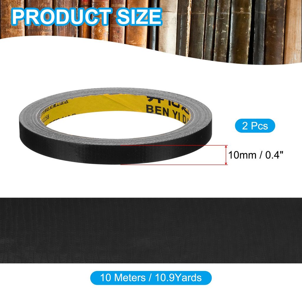 2 Rollen Gewebeband, 10 mm x 10 m Gewebeklebeband, Panzertape Wasserfest, Reparaturband, Panzerband, Schwarz Buchbindungsband, Selbstklebend zur Re...
