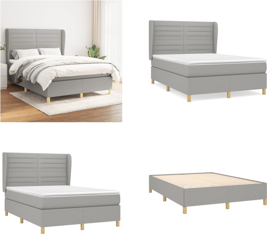 vidaXL Boxspringbett mit Matratze Hellgrau 140x200 cm Stoff - Boxspringbett - Boxspringbetten - Bett - Schlafzimmermöbel