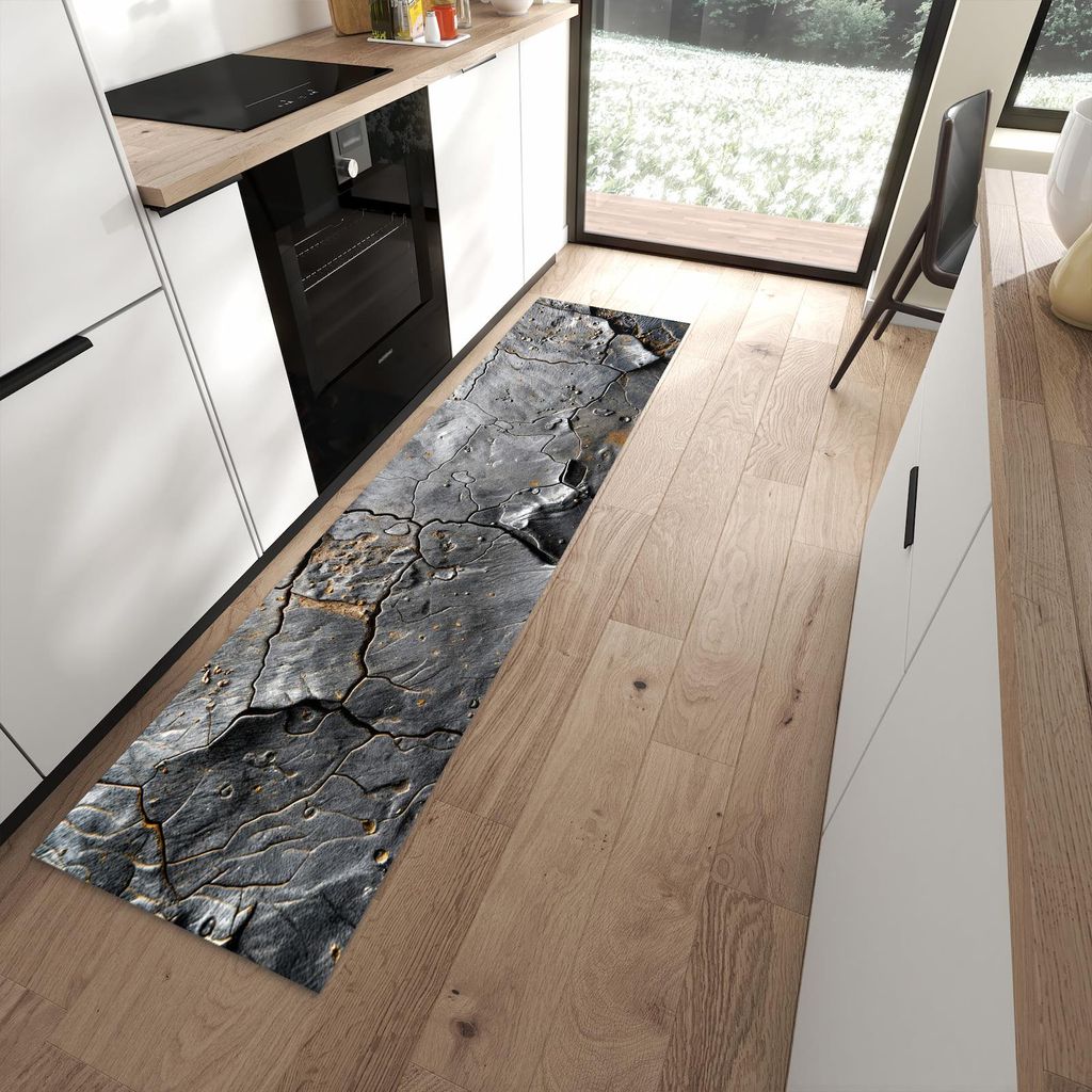Küchenteppich 60x240cm rutschfest & abwischbar PVC Läufer - Verwittertes Gestein