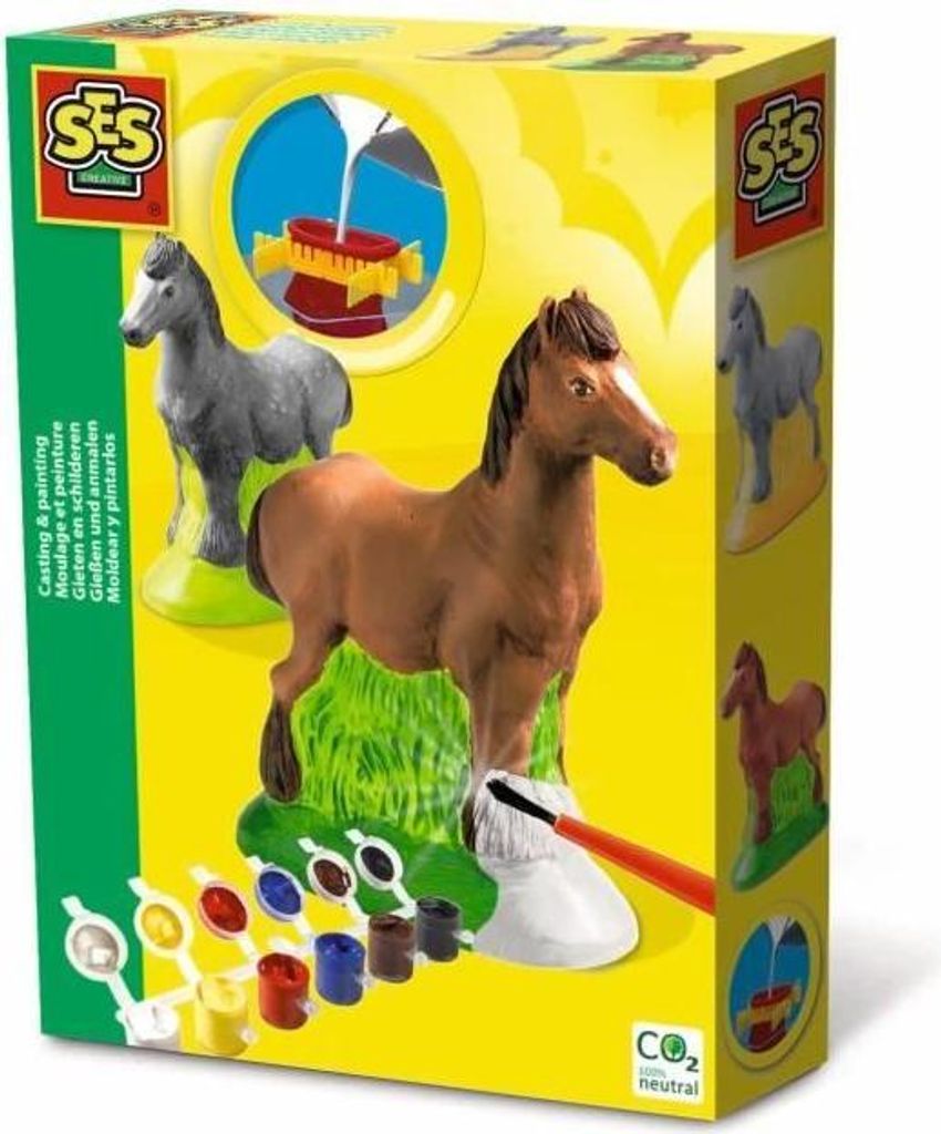 Pferde Gipsfiguren Set zum Gießen und Bemalen, Latexform, Trockenständer, Inklusive Gips, Farbe und Pinsel, SES Creative