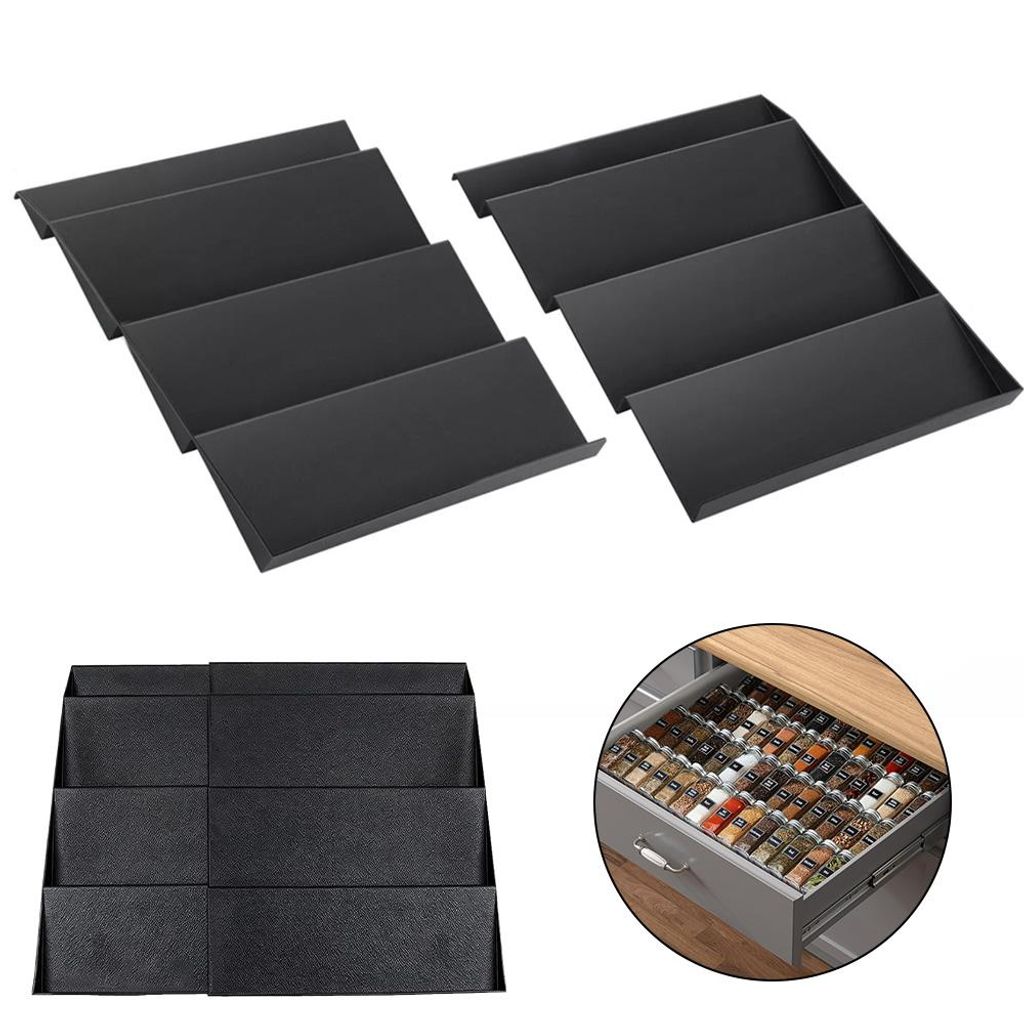 2er Set Verstellbares Gewürzregal für Schublade Gewürzhalter organizer 30cm bis 60cm ausziehbar, Gewürzschublade Ordnungssystem mit 4 Ebenen