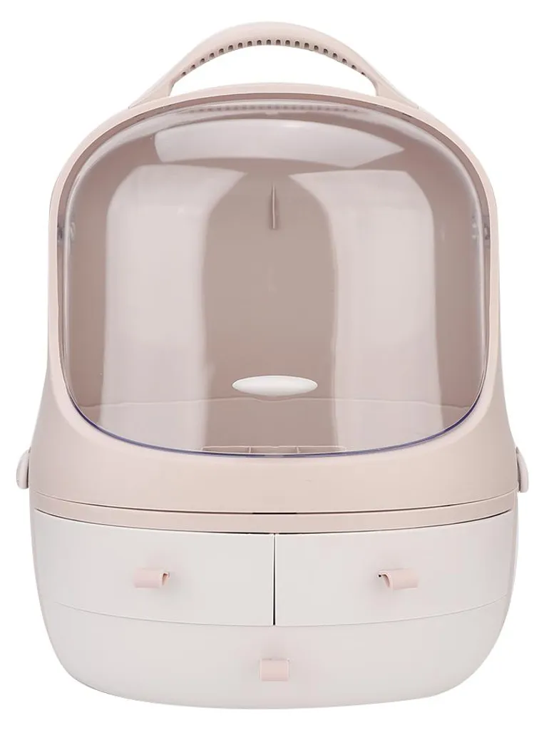 Boîte cosmétique rose anti-poussière à grande capacité de stockage