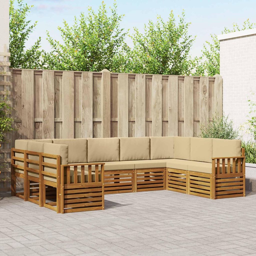 "Seasonal Sale"Sofagarnitur - CLORIS - Balkonmöbe/Sitzgruppe - 9 pcs - Moderne Design - Natur und Beige Massivholz Akazie - Gartensofas DEMöbel52...