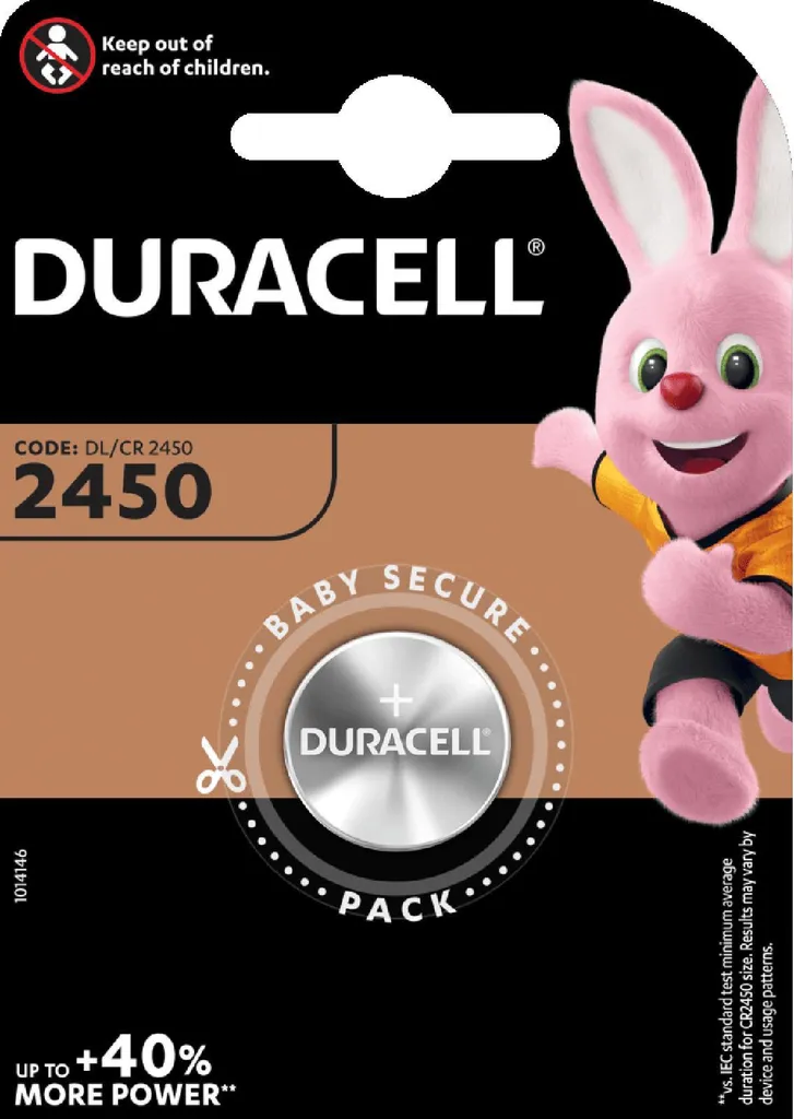 Pile CR2450 Duracell 620 mAh Lithium 3V longue durée, boîte de 100 pièces