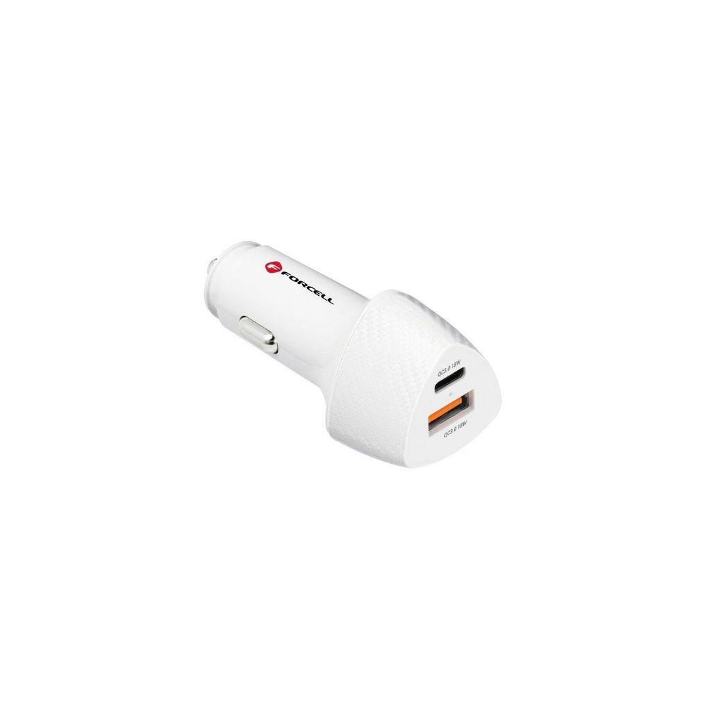 Forcell Autoladegerät USB + USB-C 38W Power Delivery 3.0, Carbon Design – Weiß