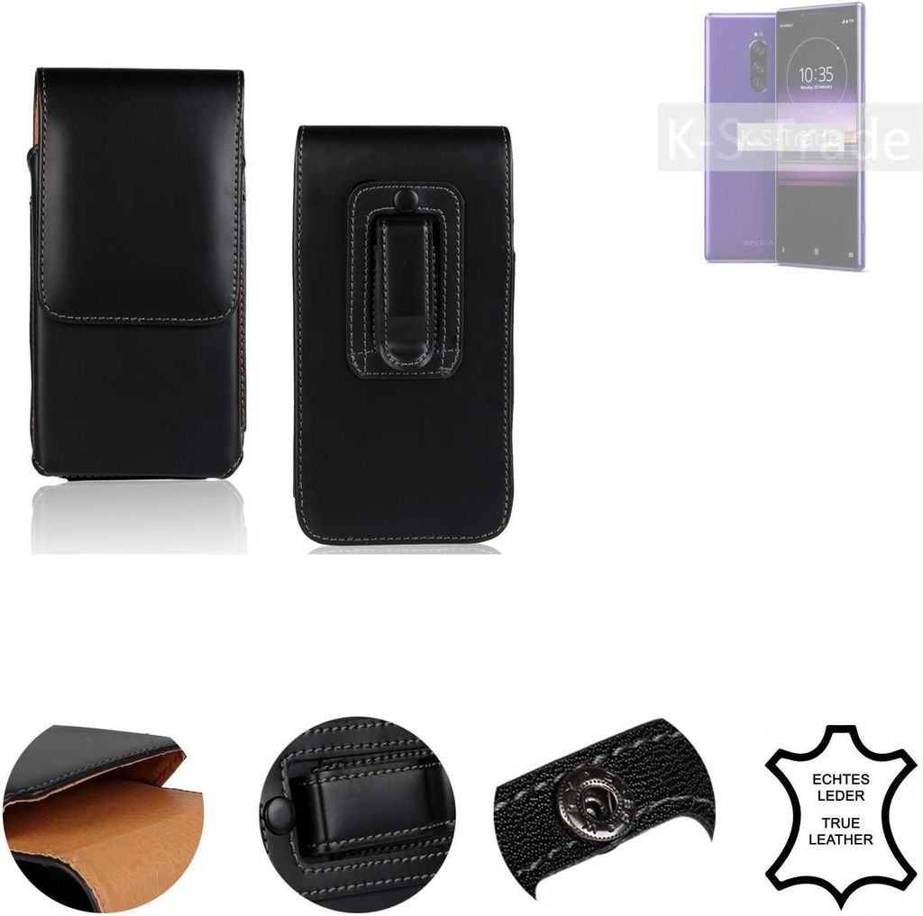 K-S-Trade Holster Gürteltasche Handy Hülle Schutzhülle kompatibel mit Sony Xperia 1 Handyhülle Leder schwarz, 1x