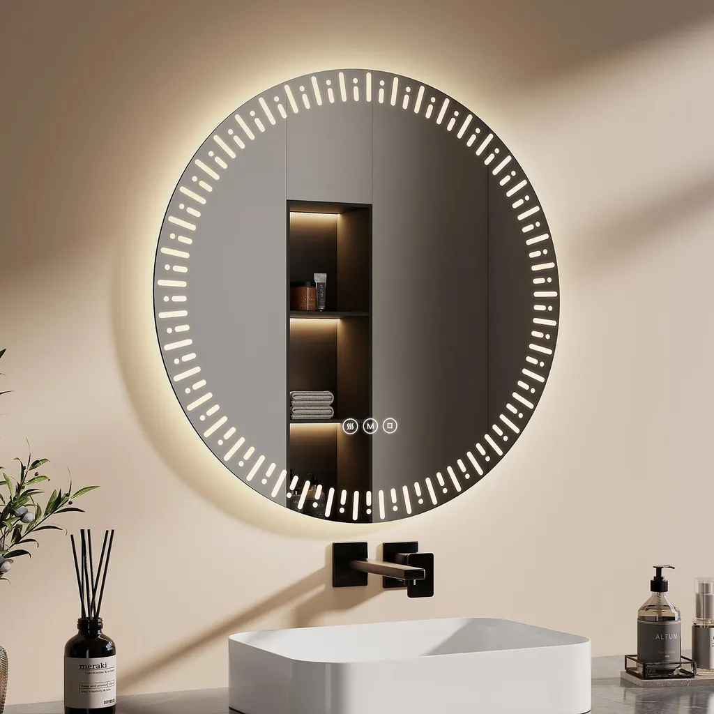 Miroir lumineux LED rond 70 cm pour salle de bain moderne et antibuée