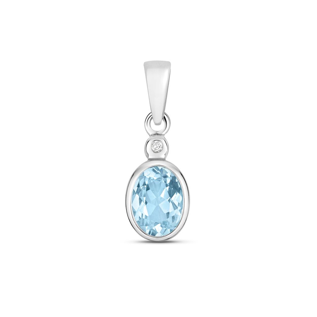 Funkelndes Feuer 9 Karat (375) Weißgold Damen - Diamant Anhänger Brillant-Schliff H - PK mit Aquamarin; TRS37310