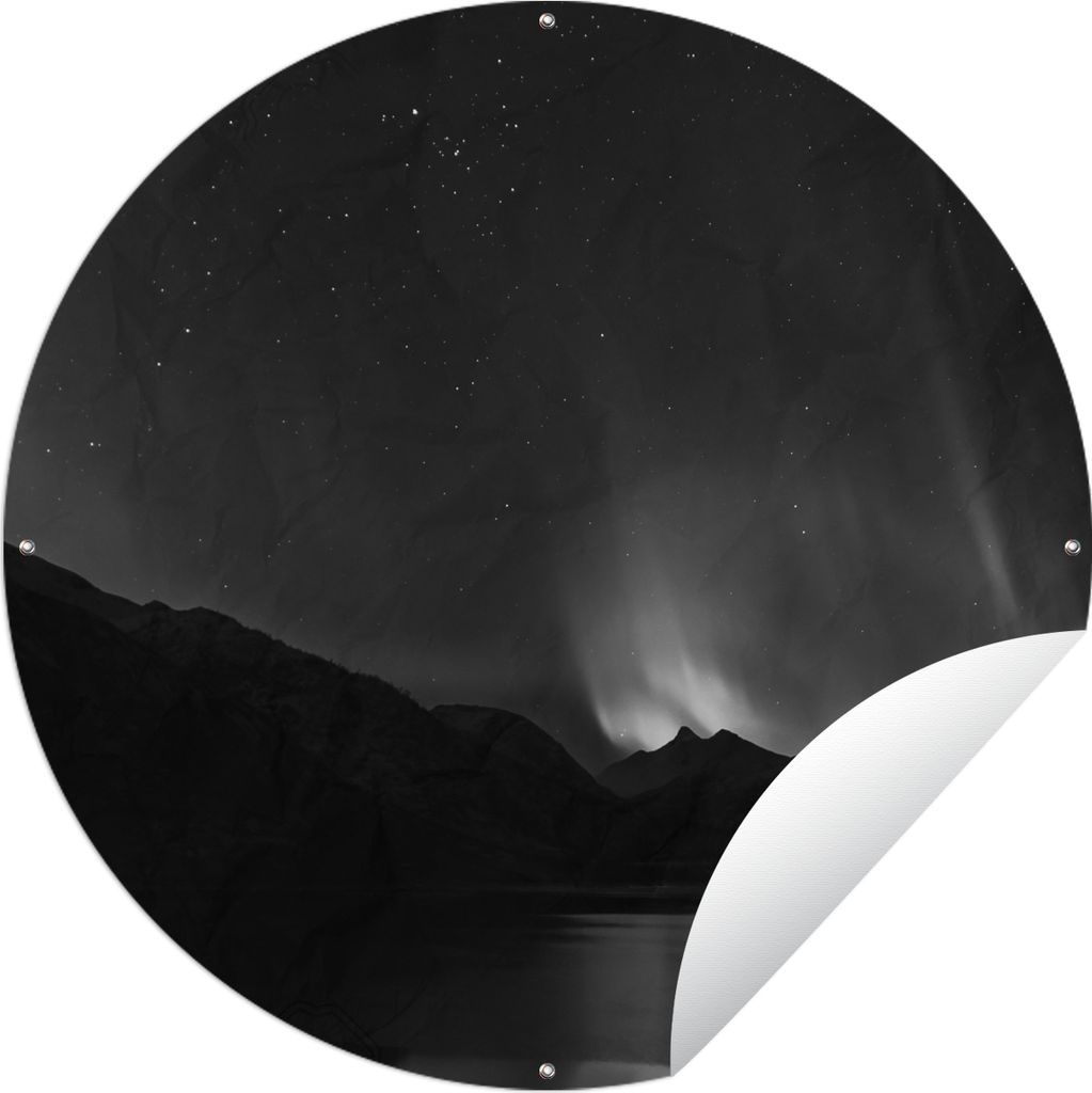 MuchoWow Gartenposter Outdoor-Poster Rund Berge - Nordlichter - Weltraum Ø 60 cm Gartendeko Rundes Poster draußen