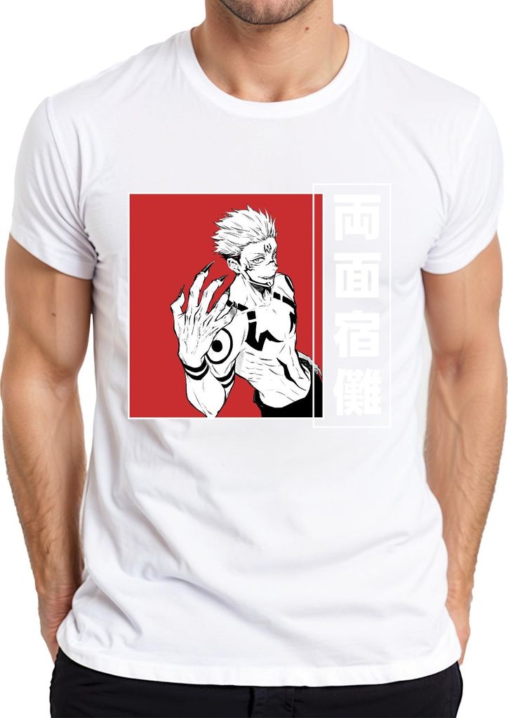 Ryomen Sukuna Jujutsu Kaisen Dämon Manga Anime Ästhetik düster rot Herren T-Shirt, Weiß, XXL
