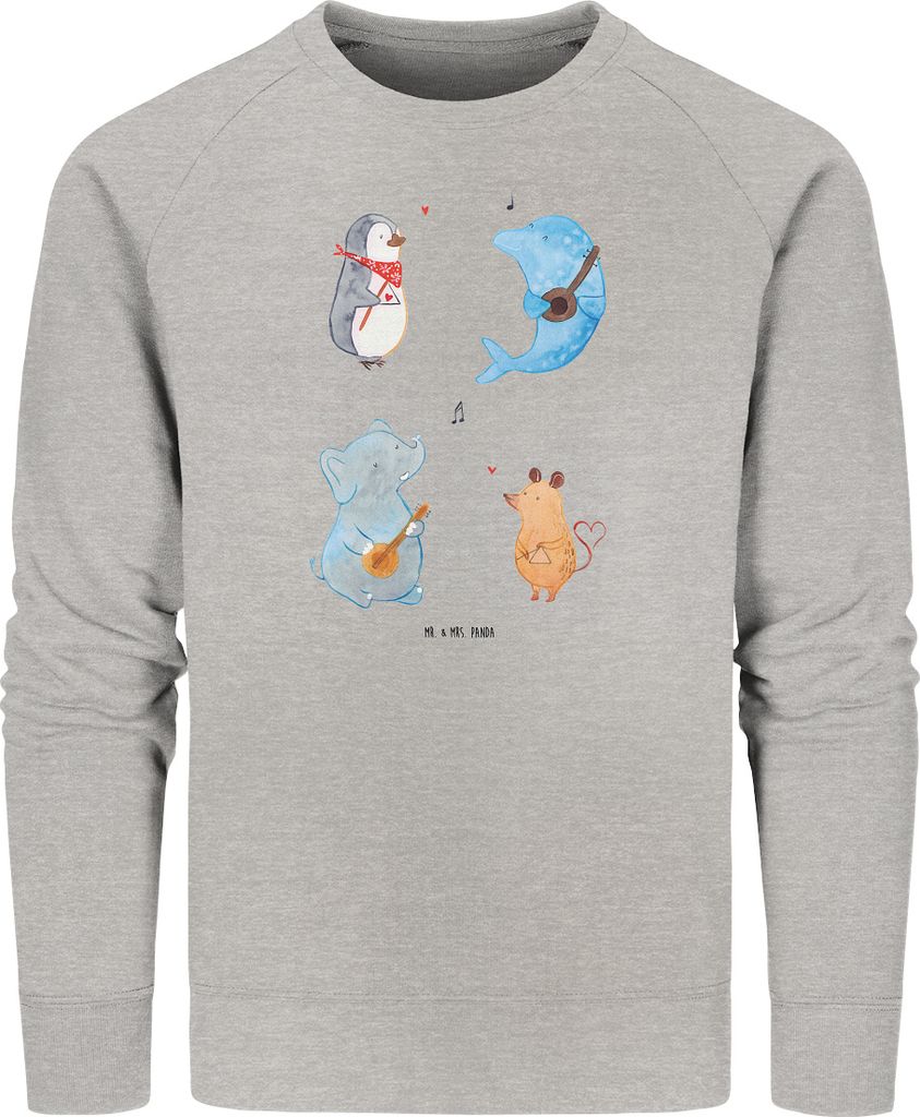 Mr. & Mrs. Panda Baumwoll Pullover Big Band Größe XL - Heather Grey - Geschenk, Sweatshirt, Sweater, Hund, Triangel, Delfin, Bio, Pulli, Musik, L...