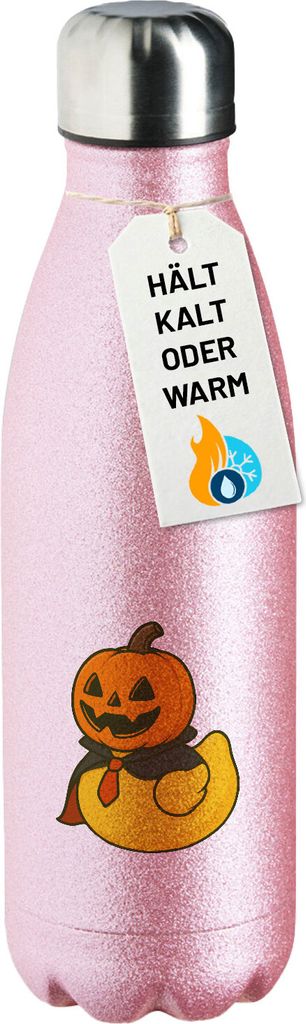 Huuraa Trinkflasche Quietscheente Halloween Comic Gummiente 500ml Pink Edelstahl Wasserflasche Trinkflasche Geschenkidee