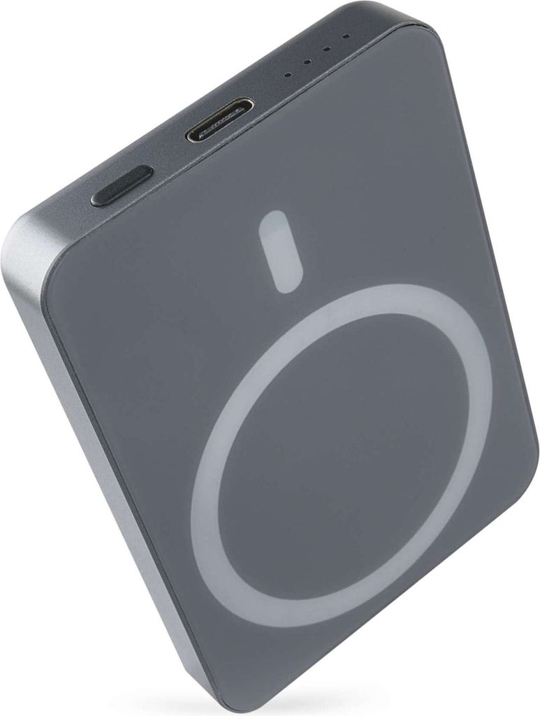 EMOS Powerbank WI 522, 5000 mAh MagSafe mit Passthrough und Wireless-Charging, USB-C-Ausgang inkl. Kabel, für iPhone, iPad, Smartwatch, grau, B0555GY