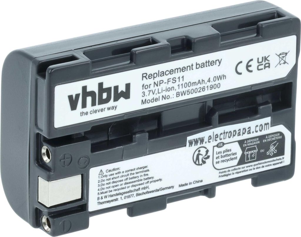 vhbw Akku Ersatz für Sony NP-FM11, NP-FS10, NP-F11, NP-FM10, NP-FS11, NP-FS20, NP-FS21, NP-F10 für Videokamera Camcorder (1100 mAh, 3,6 V, Li-Ion)