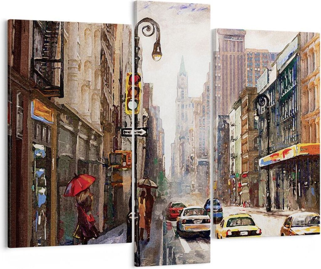 Bild auf Leinwand - Leinwandbild - 3 Teile - New York Aquarell - 95x80cm - Wand Bild - Wanddeko - Wandbilder - Leinwanddruck - Bilder - Wanddekorat...