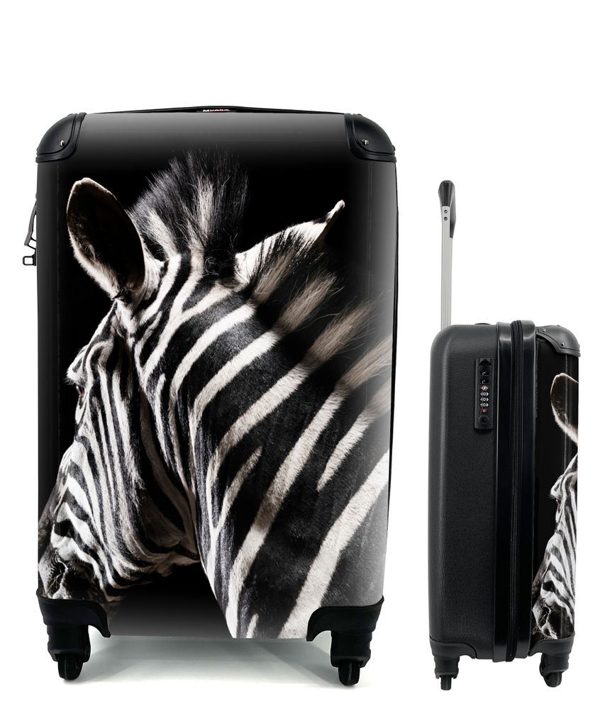 MuchoWow Koffer Handgepäck Trolley Rollkoffer Kleine Reisekoffer mit 4 Rollen - Zebra - Tier - Schwarz - Porträt - Cabin Size < 55x40x23 cm & 5...