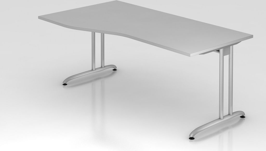 Schreibtisch Markku | Grau | BxT 180x100/80cm | Arbeitshöhe 72cm | höhenjustierbar 0-10 mm | C-Fuß-Gestell Silber | Rechteckform