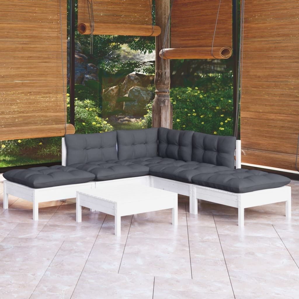 Maison Exclusive - 6-tlg. Garten-Lounge-Set mit Kissen Weiß Kiefernholz