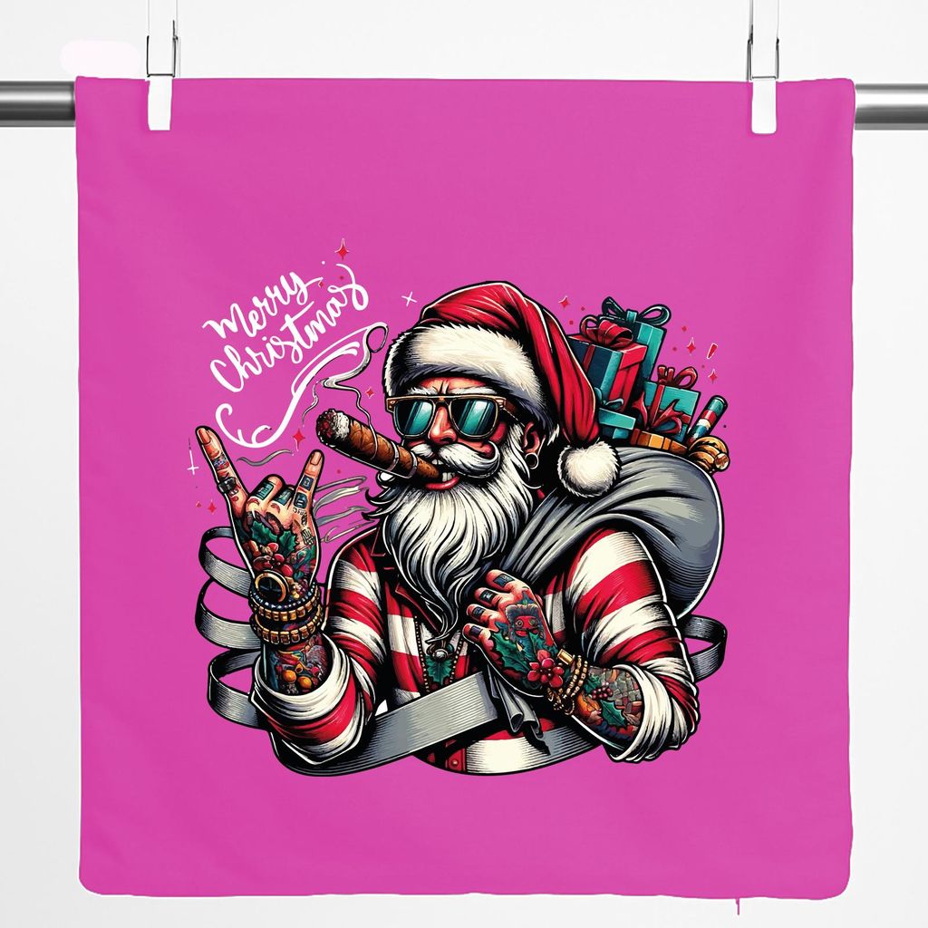 Huuraa Kissenbezug Cooler Weihnachtsmann Merry Christmas 40x40cm Fuchsia Baumwolle Dekokissenbezug Geschenkidee