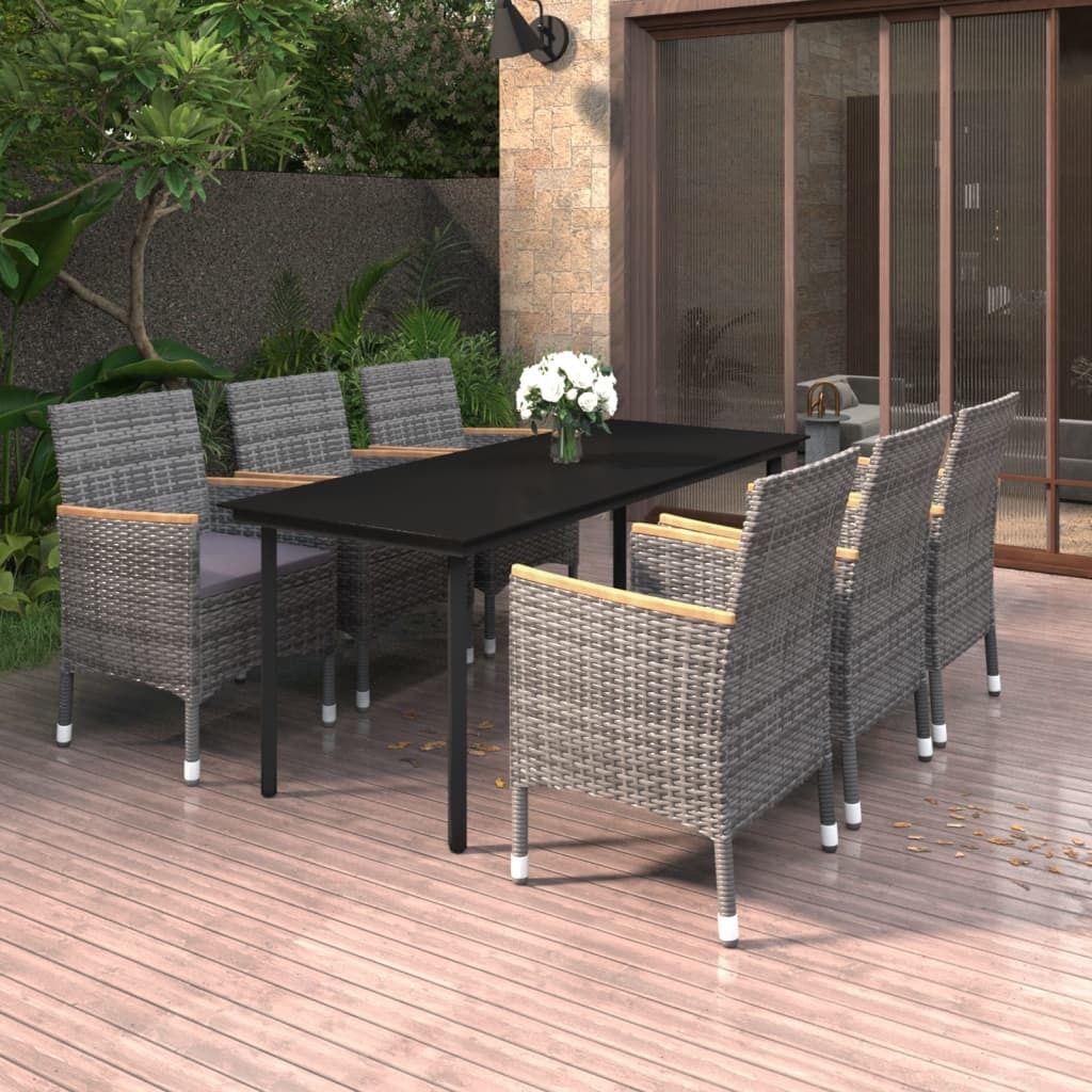 Maison Exclusive - 7-tlg. Garten-Essgruppe mit Kissen Poly Rattan und Glas