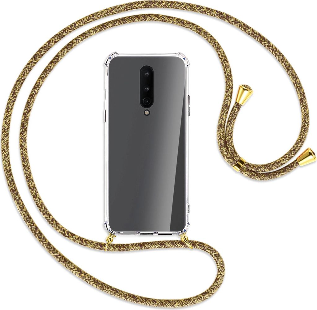 Handykette Backcover-Schutzhülle mit Band (Metall goldfarben) für OnePlus 8 - braun+beige