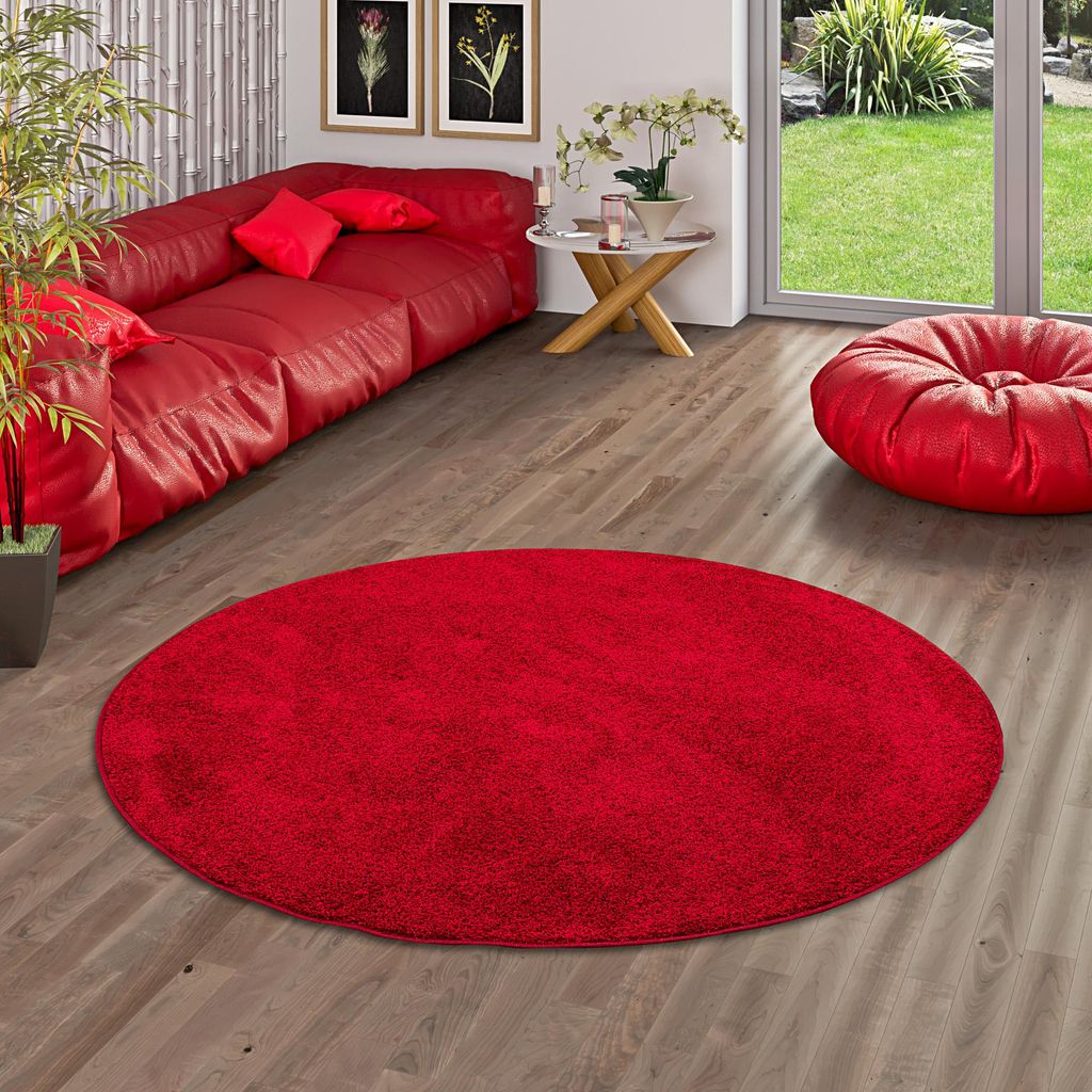Teppich Hochflor Shaggy Cottage Rot Rund, Größe:300 cm Rund Produktbild 