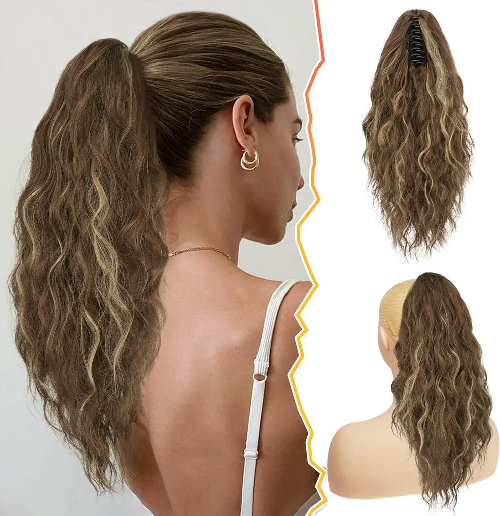 Solution Cheveux Fins : Extension Queue de Cheval 45cm Ondulée Clip Naturel