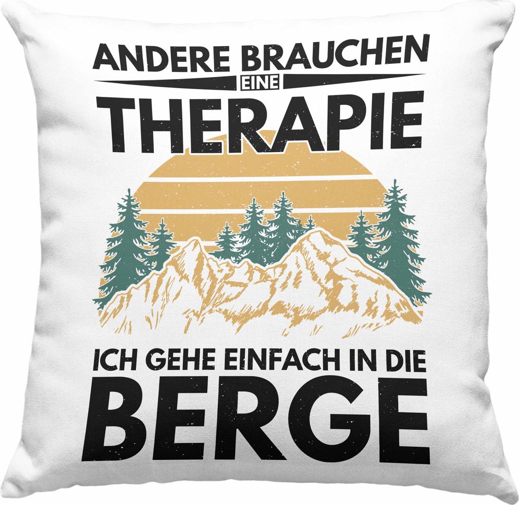 Trendation - Berge Deko-Kissen mit Füllung 40x40 Geschenk Therapie Lustig Spruch Wandern Klettern Trekking (Rosa)