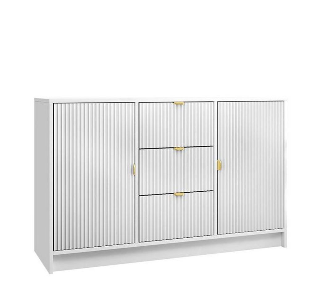 MIRJAN24 Kombikommode Tireno 2D3SZ, Kommode mit zwei Drehtüren und drei Schubladen, Aluminiumgriff in der Farbe Gold (Farbe: Weiß Velvet)