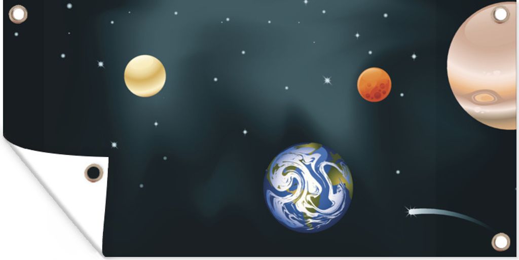 MuchoWow 60x30 cm Outdoor-Poster Gartendeko Sichtschutz Garten Poster für den Garten Eine Illustration des Sonnensystems mit unserem Planeten