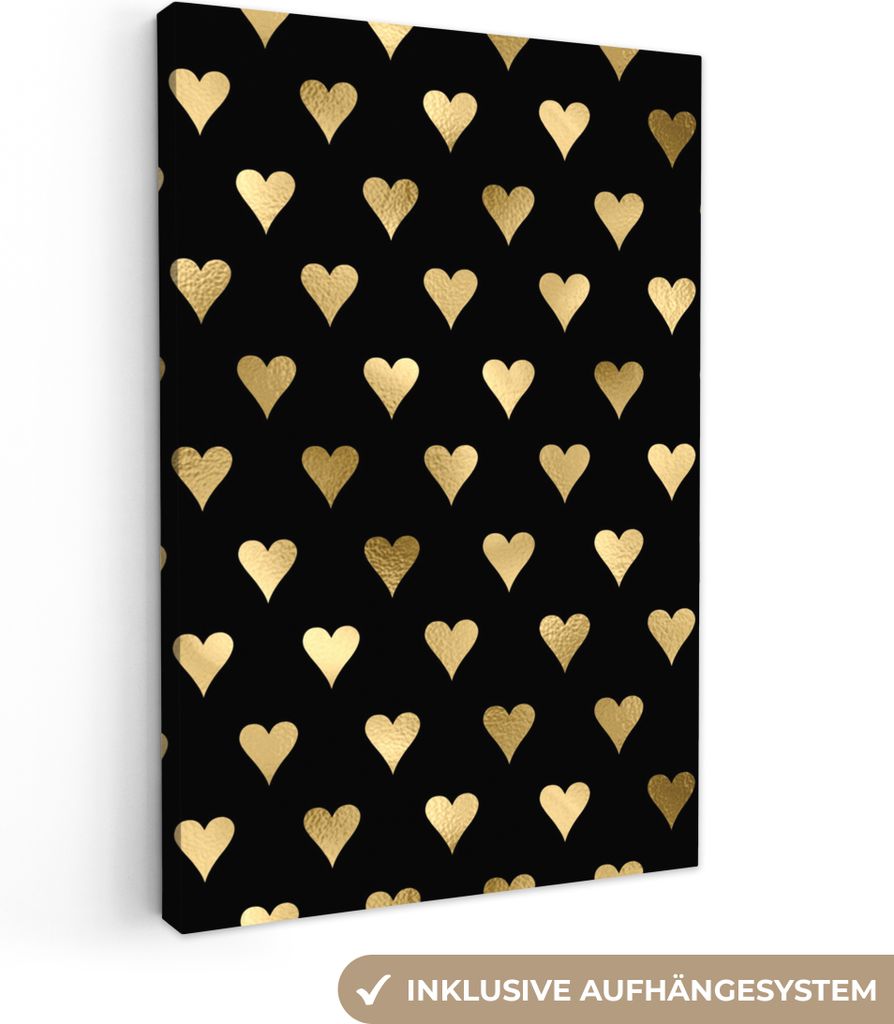 OneMillionCanvasses - Leinwandbilder - 90x140 cm, Hartje - Goud - Luxe - Zwart - Patronen, Wandbilder Kunstdruck Wanddekoration - Foto auf Leinwa...