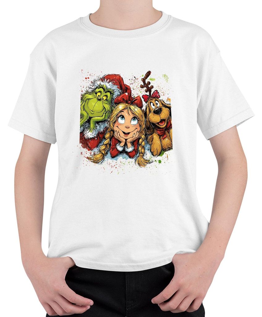 Grinch Cindy Lou Who Max Weihnachten lustig Geschenk Vintage Uni Kinder T-Shirt, Weiß, 128