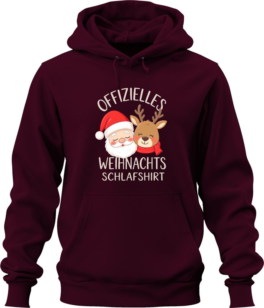 Offizielles Weihnachts Schlafshirt Weihnachtsmann Rentier Lustig Uni Hoodie Kapuzenpullover, Burgundy, M