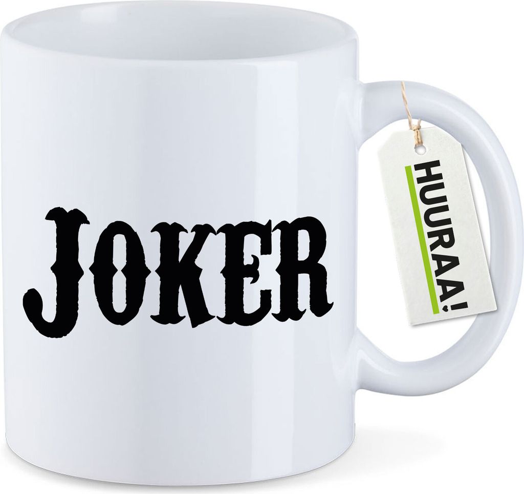 Huuraa Kaffeetasse Joker Schriftzug 330ml Weiß Keramik Kaffeebecher Geschenkidee
