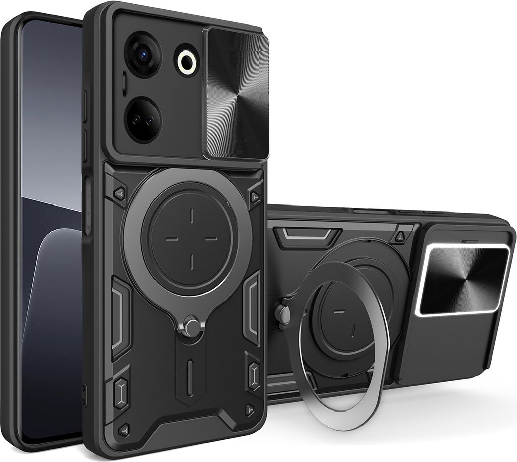 Handyhülle für Tecno Camon 20 / Camon 20 Pro Dual-Layer Stoßfest Rüstung Hülle mit Dia Kameraschutz und Kreisförmig Ring Ständer Schwarz