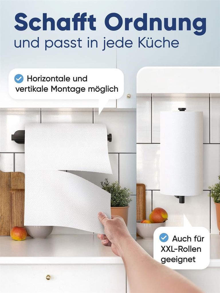 WOHNHELD® Küchenrollenhalter ohne Bohren [MIT Abroll-Bremse Produktbild 2