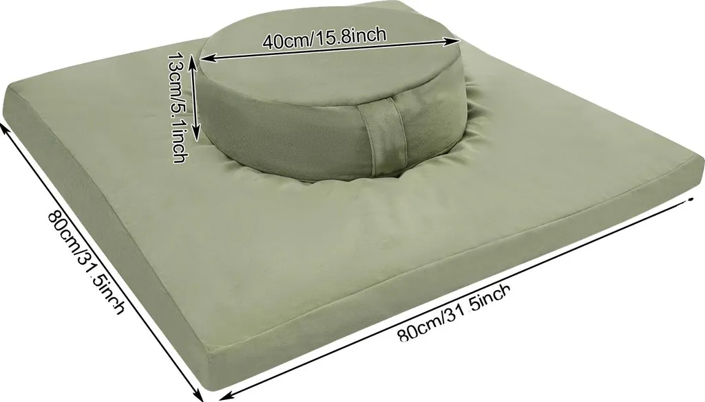Set de coussins de méditation Zafu et Zabuton en coton vert - 2 pièces