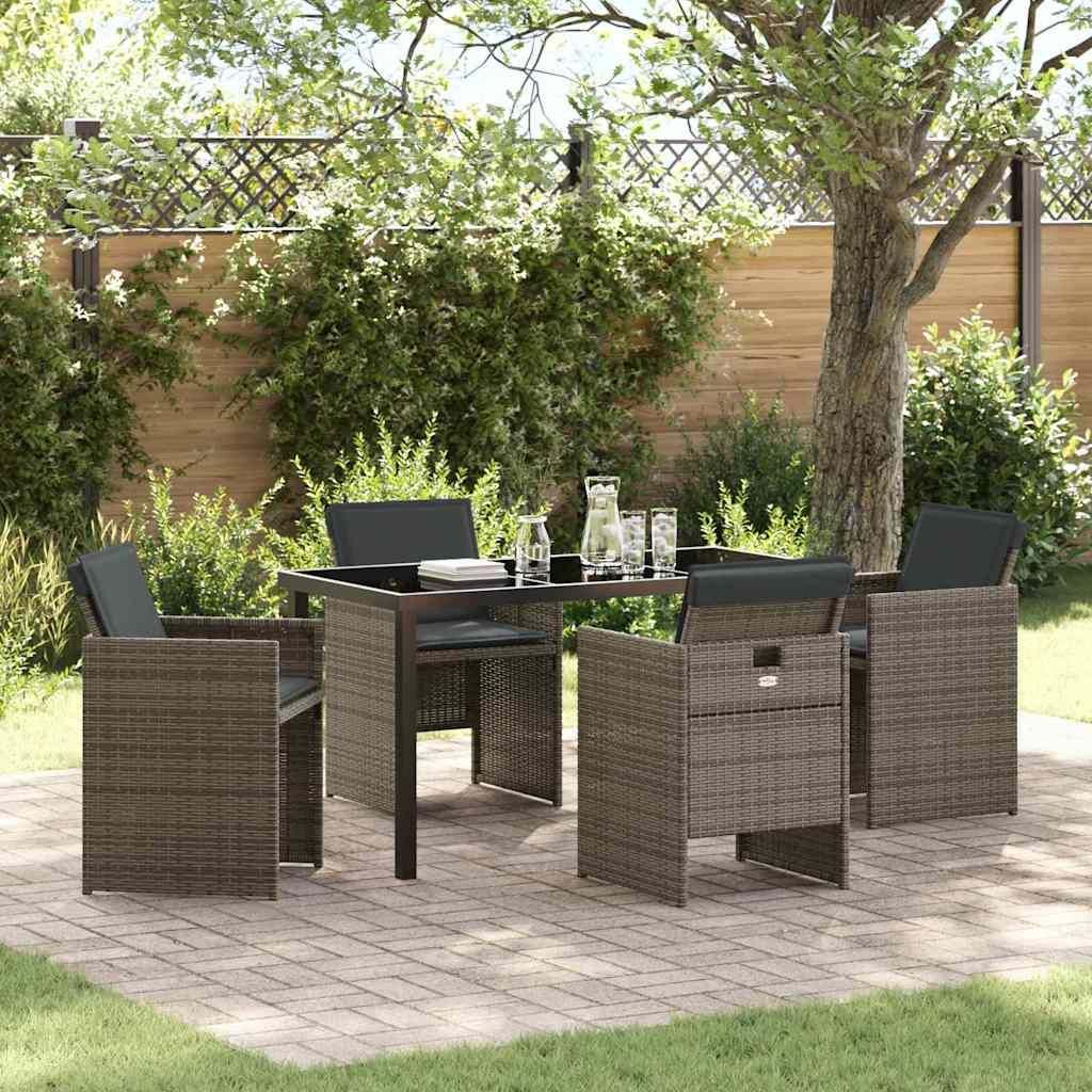 Maison Exclusive - Garten Essgruppe mit Kissen 5 pcs Grau Poly-Rattan