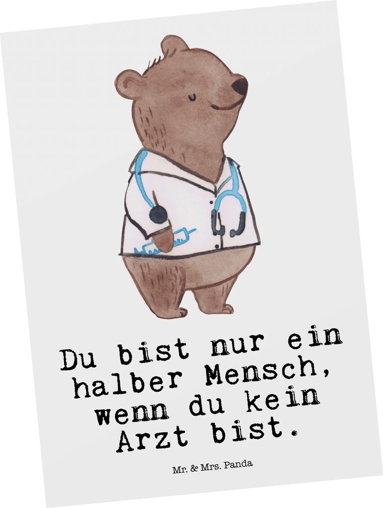 Mr. & Mrs. Panda Postkarte Arzt Herz - Weiß - Geschenk, Ansichtskarte, Ansichtskarten, Doktor, Fotokarte, Mediziner, Postkarten, Witzig, Krankenha...