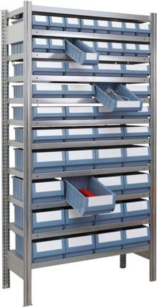 Kleinteileregal - Anbauregal 48 Kästen - 11 Böden - 150 kg - 2.000 x 1.005 x 400 mm (HxBxT) - erweiterbar - verzinkt - Steckregal BERT